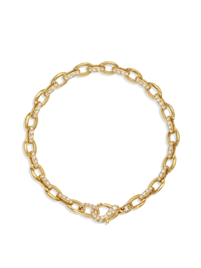 Diamond Oval Link Yellow Gold Bracelet