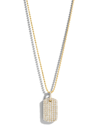 Diamond Dog Tag Yellow Gold Necklace