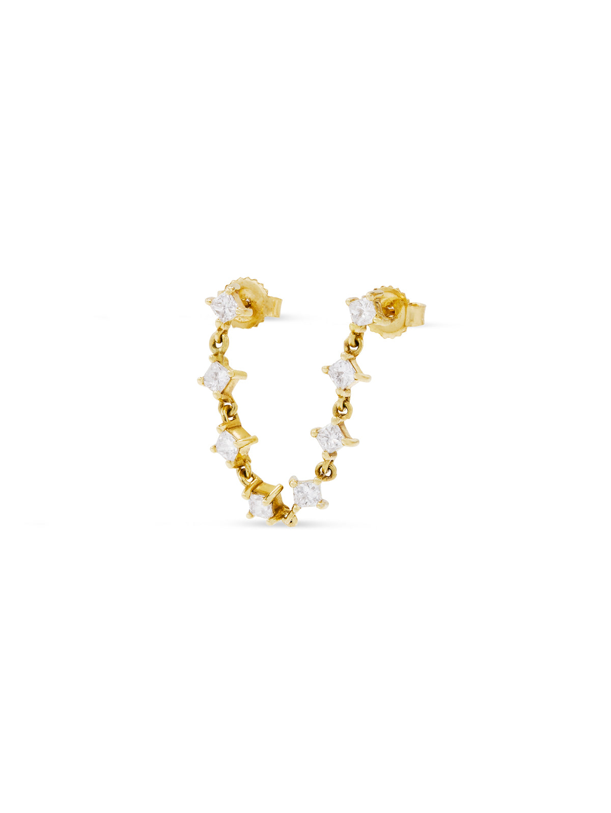 Princess Yellow Gold Chain Double Earring