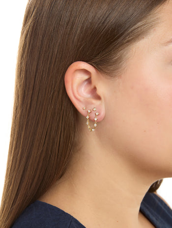 Princess Yellow Gold Chain Double Earring