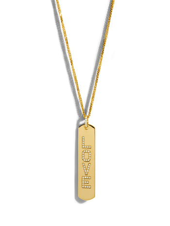 Diamond Love Dog Tag Yellow Gold Necklace