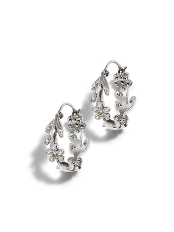 Flower and Vine Platinum Hoop Earrings