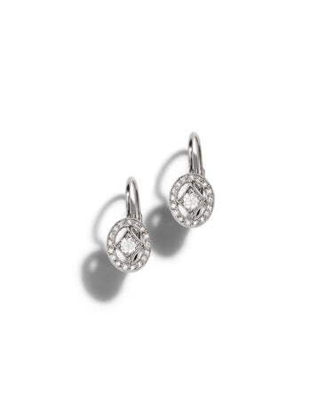 Oval Diamond Frame Platinum Earrings