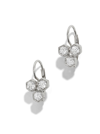 Triple Diamond Hexagonal Platinum Earrings