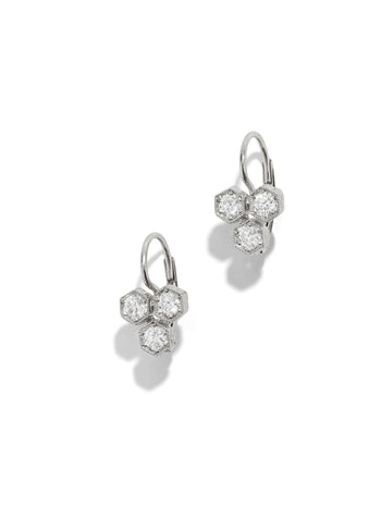 Triple Diamond Hexagonal Platinum Earrings