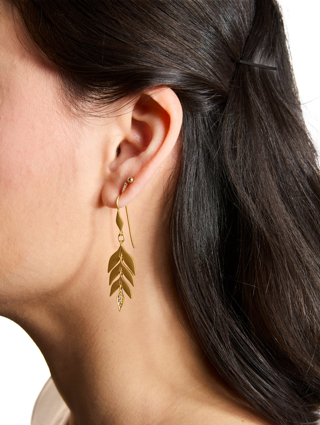 Falling Leaf Yellow Gold Drop Earrings