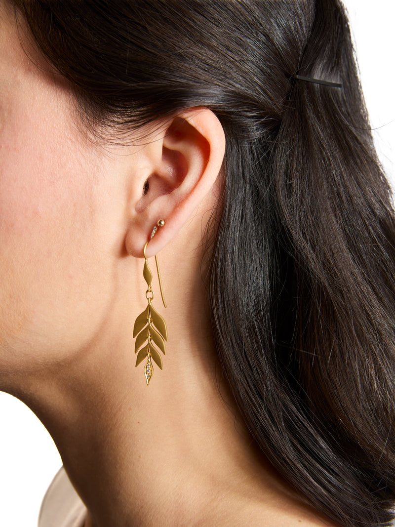 Falling Leaf Yellow Gold Drop Earrings