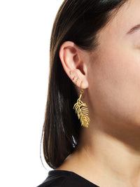 Diamond Feather Earrings - Yellow Gold