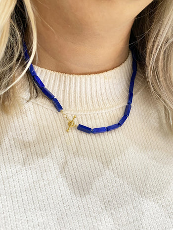 Lapis Beaded Strand Yellow Gold Necklace