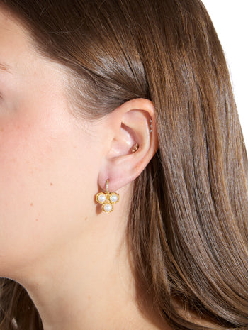 Large Pearl Triple Hexagonal Yellow Gold Earrings