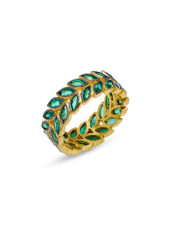 Emerald Laurel Band Yellow Gold Ring