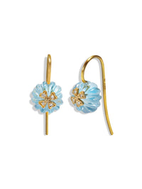 Blue Topaz Flower Bead With Wildflower Overlay Yellow Gold Earrings