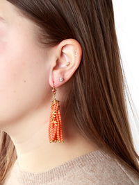 Coral and Ruby Tassel Vine Yellow Gold Earrings