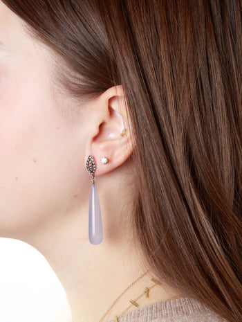 Chalcedony Seed Top Platinum Drop Earrings