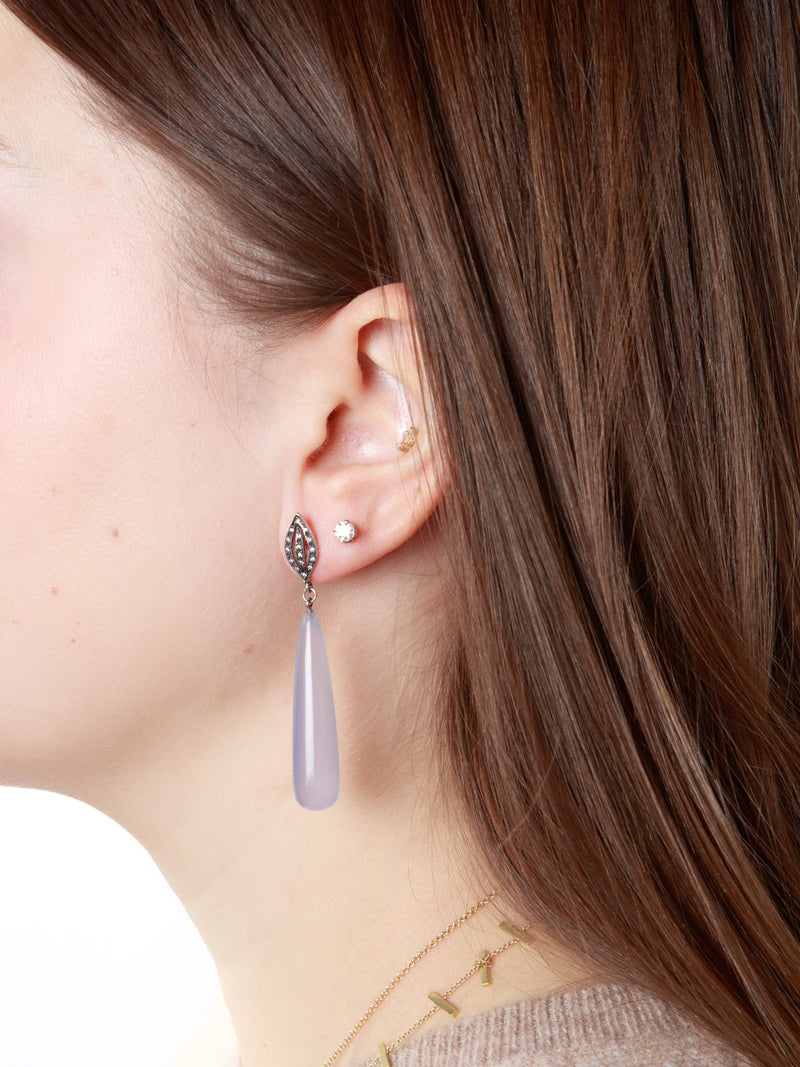 Chalcedony Seed Top Platinum Drop Earrings