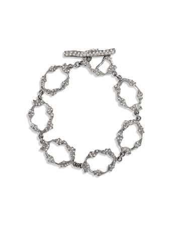 Pave Leaf Frame with Diamond Toggle Platinum Bracelet