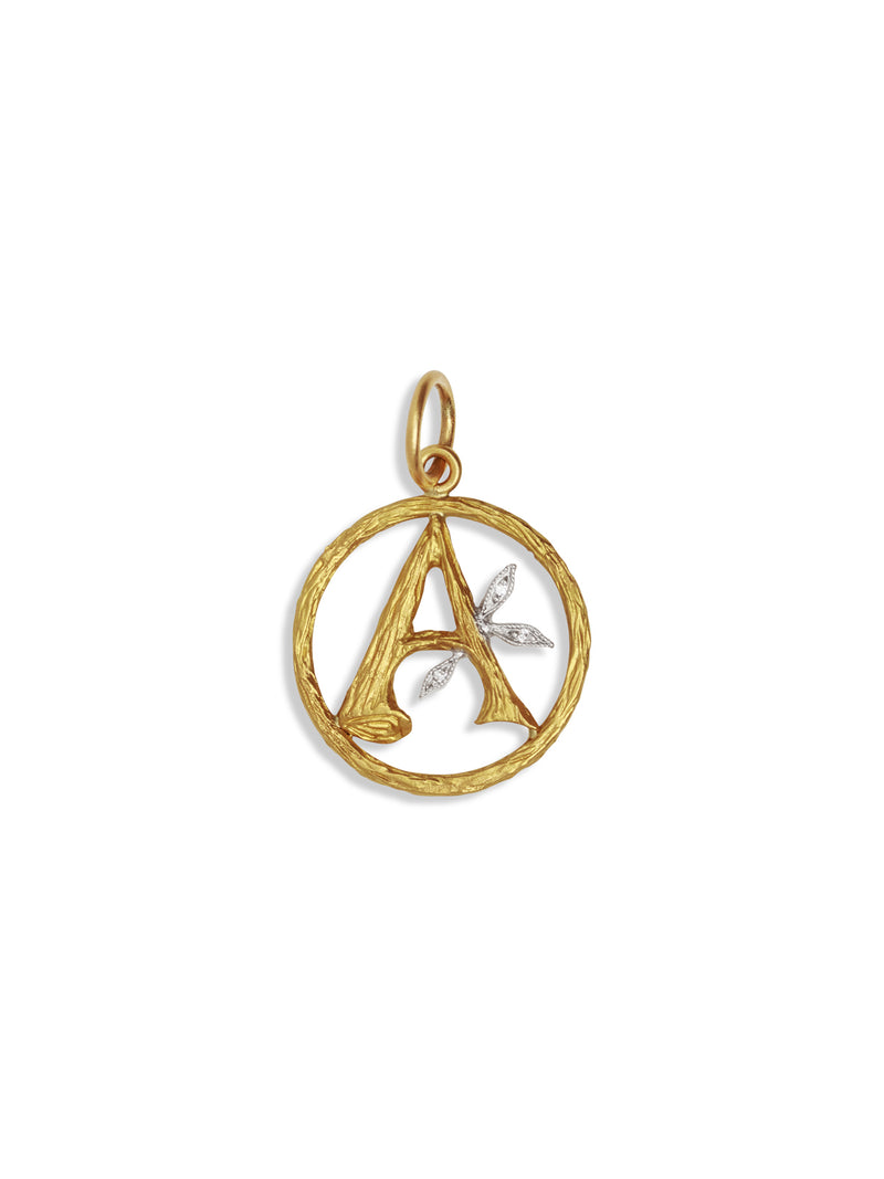 Branch Frame Yellow Gold & Platinum Initial Charm