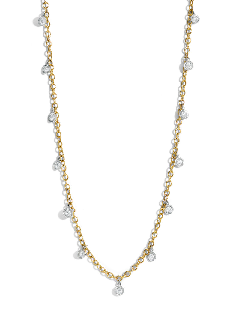 Round Diamond Fringe Yellow Gold Chain Necklace