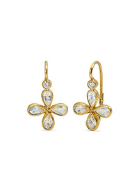 Rainbow Moonstone Star Yellow Gold Earrings