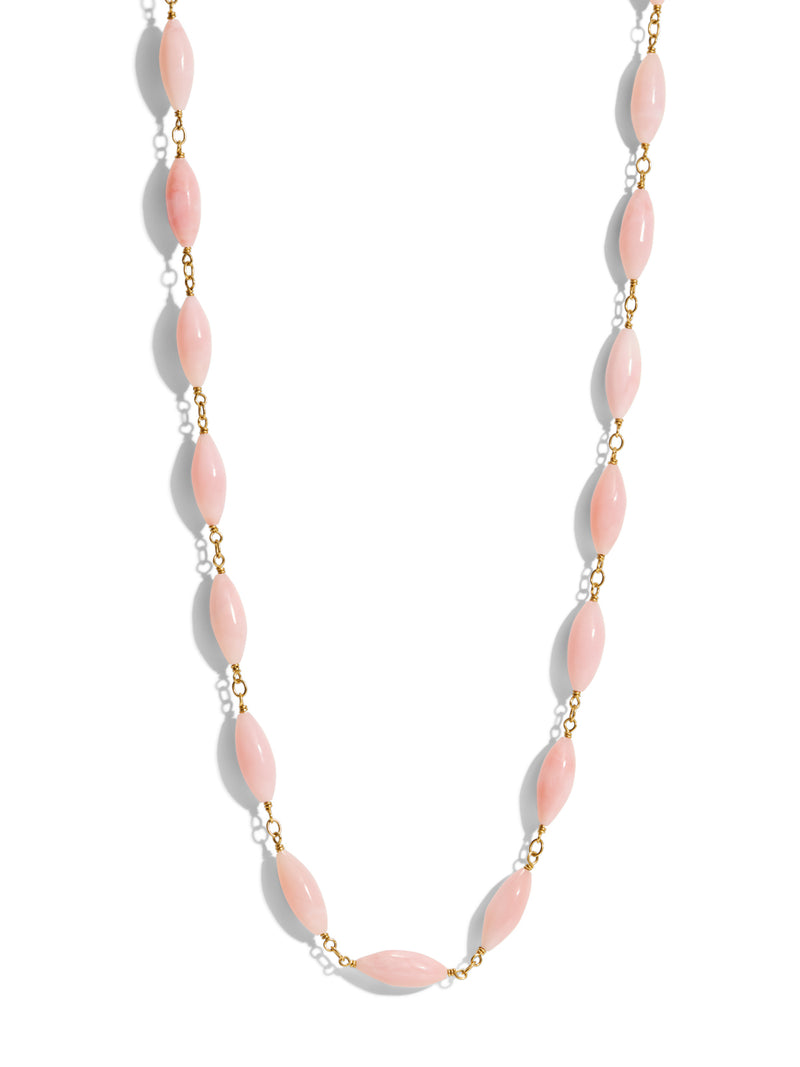 Pink Opal Wire Wrap Yellow Gold Necklace