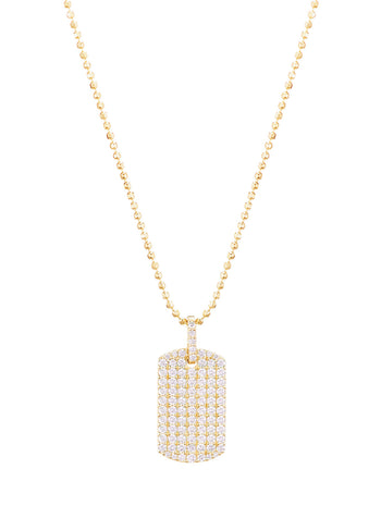 Diamond Dog Tag Yellow Gold Necklace