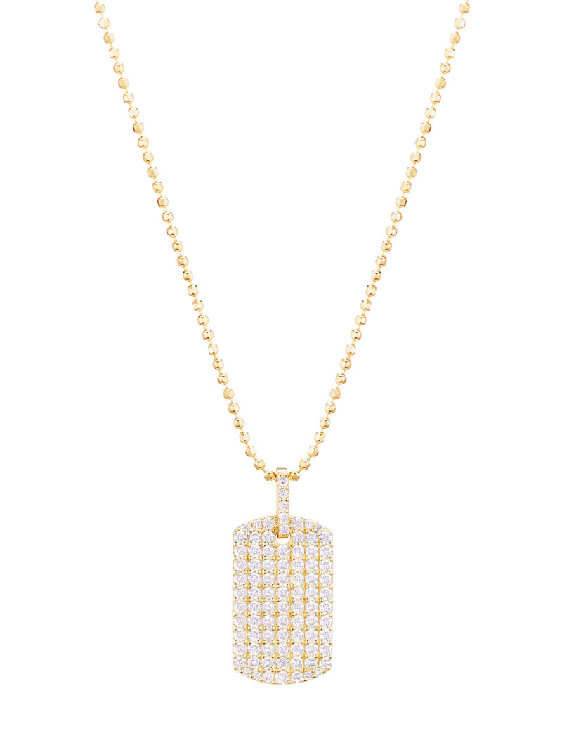 Diamond Dog Tag Yellow Gold Necklace