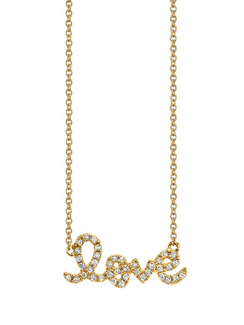 Diamond Script Love Yellow Gold Necklace