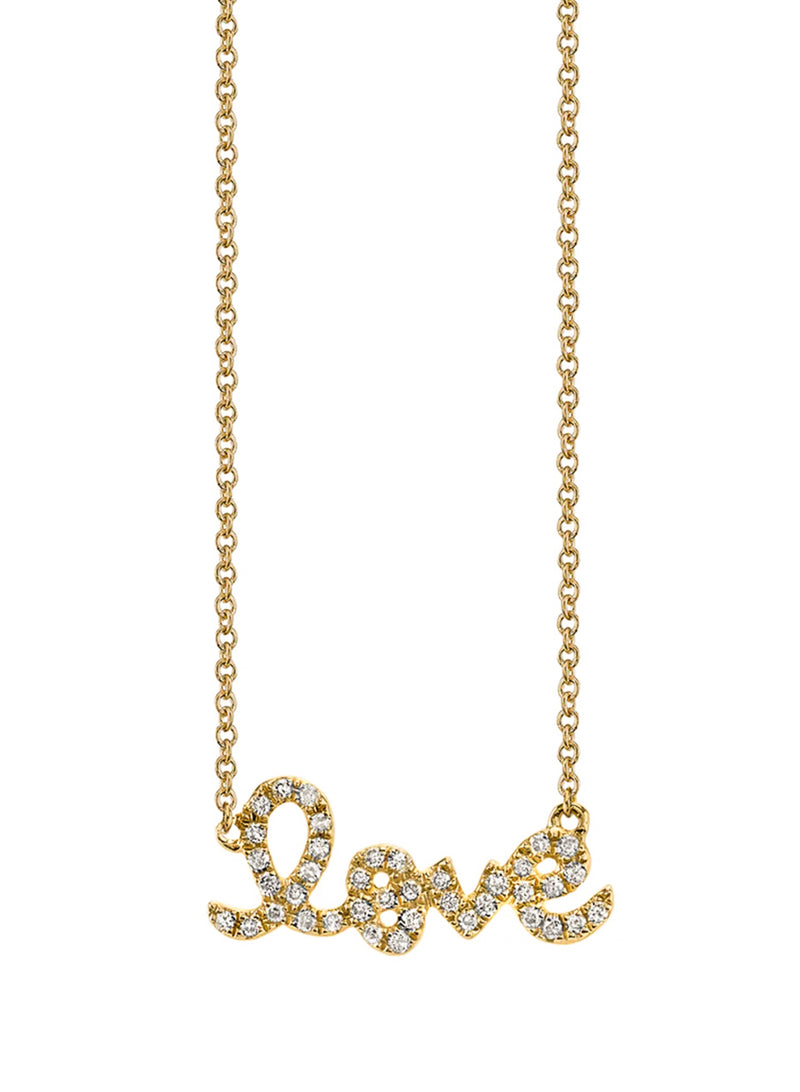 Diamond Script Love Yellow Gold Necklace