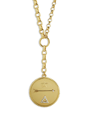 Large Dream Medallion On Mixed Medium and Large Belcher Yellow Gold Necklace
