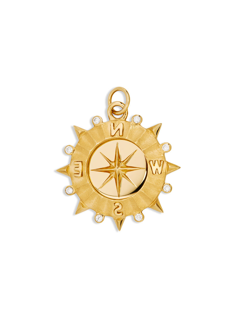 Medium Diamond Internal Compass Yellow Gold Medallion