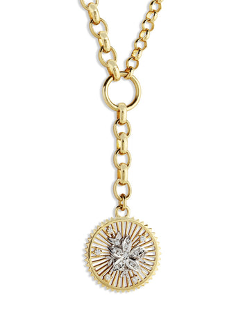 Medium Diamond Millie Fleur Medallion On Mixed Large Belcher Yellow Gold Necklace