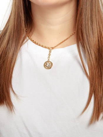 Medium Diamond Millie Fleur Medallion On Mixed Large Belcher Yellow Gold Necklace