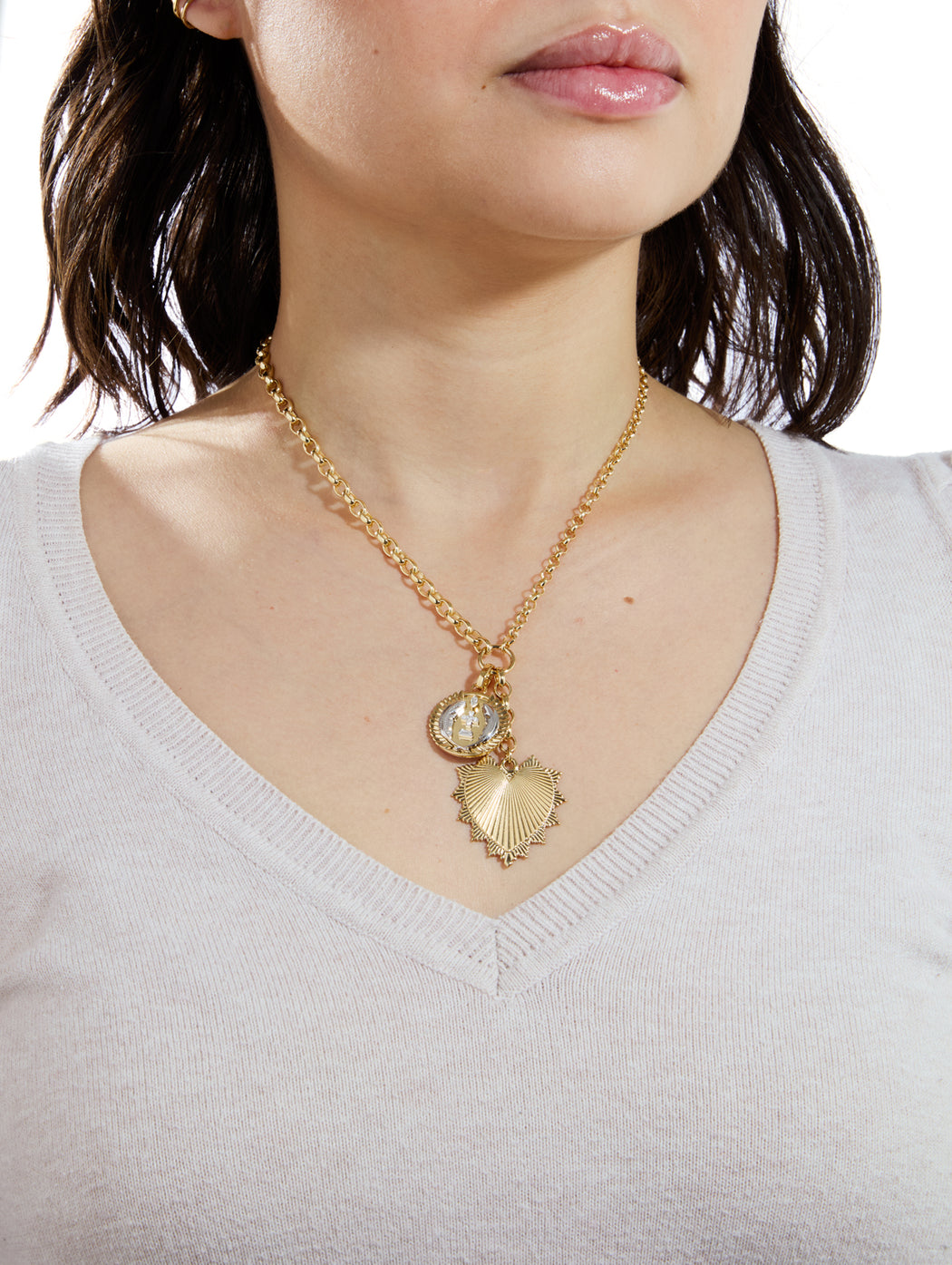 Oversized Love Token on Heavy Mixed Belcher Yellow Gold Necklace