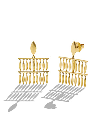 Mini Grass Raining Yellow Gold Drop Earrings