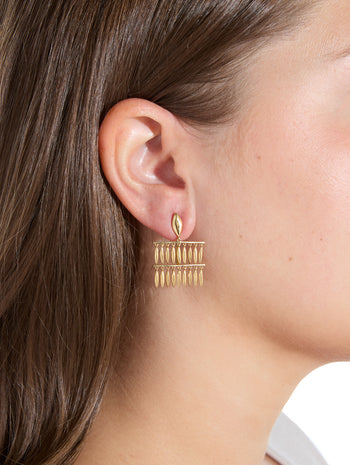 Mini Grass Raining Yellow Gold Drop Earrings