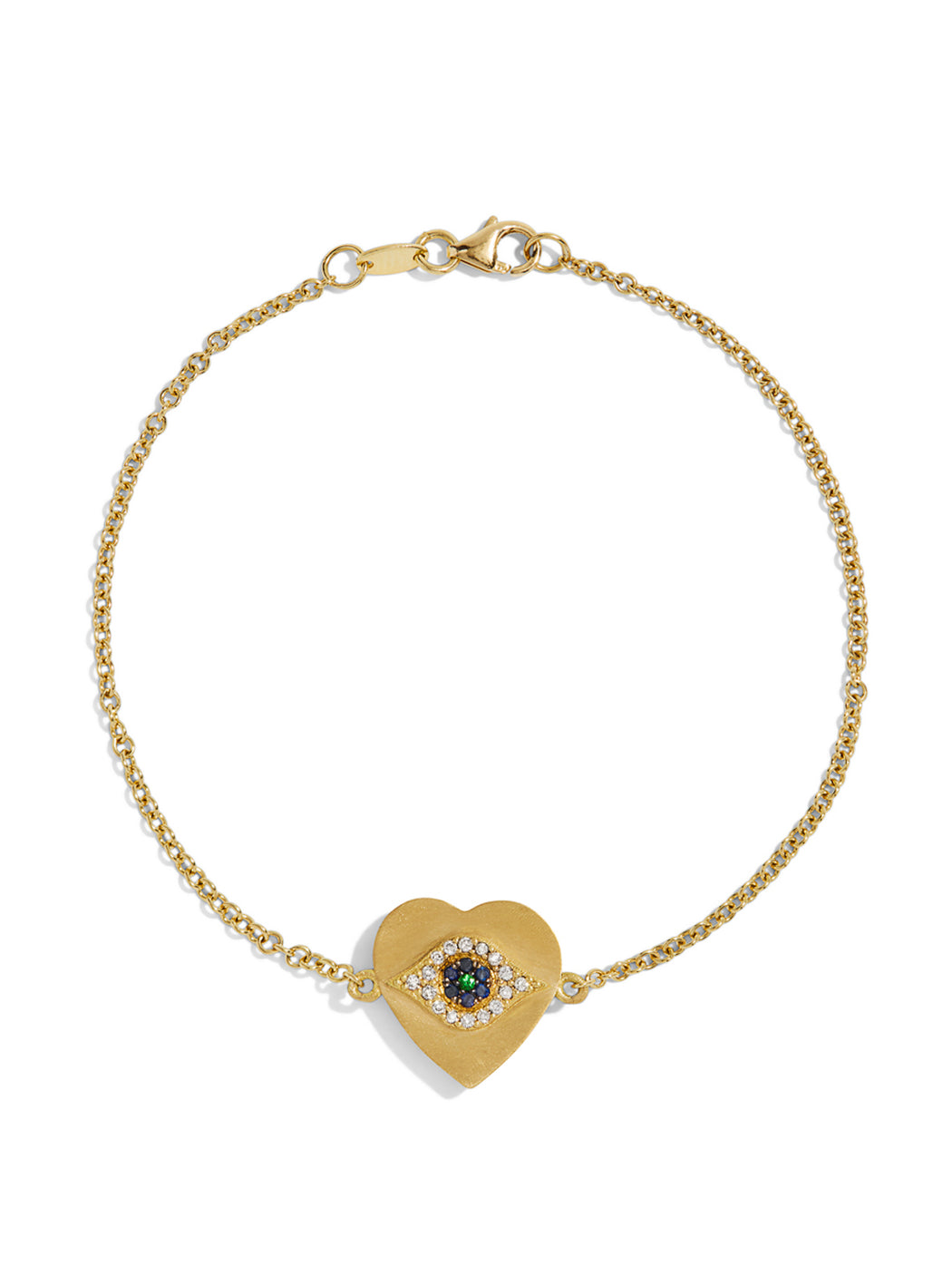 Double Sided Evil Eye Heart Charm on Yellow Gold Bracelet