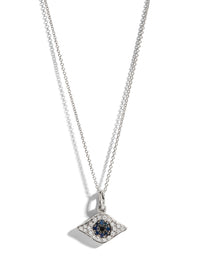 Blue Sapphire and Diamond Kitten Eye Pendant White Gold Necklace