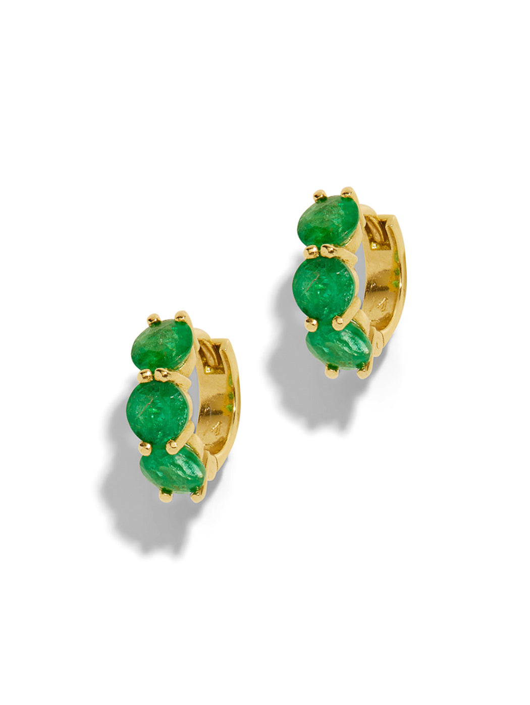 Emerald Huggie Hoop Yellow Gold Earrings