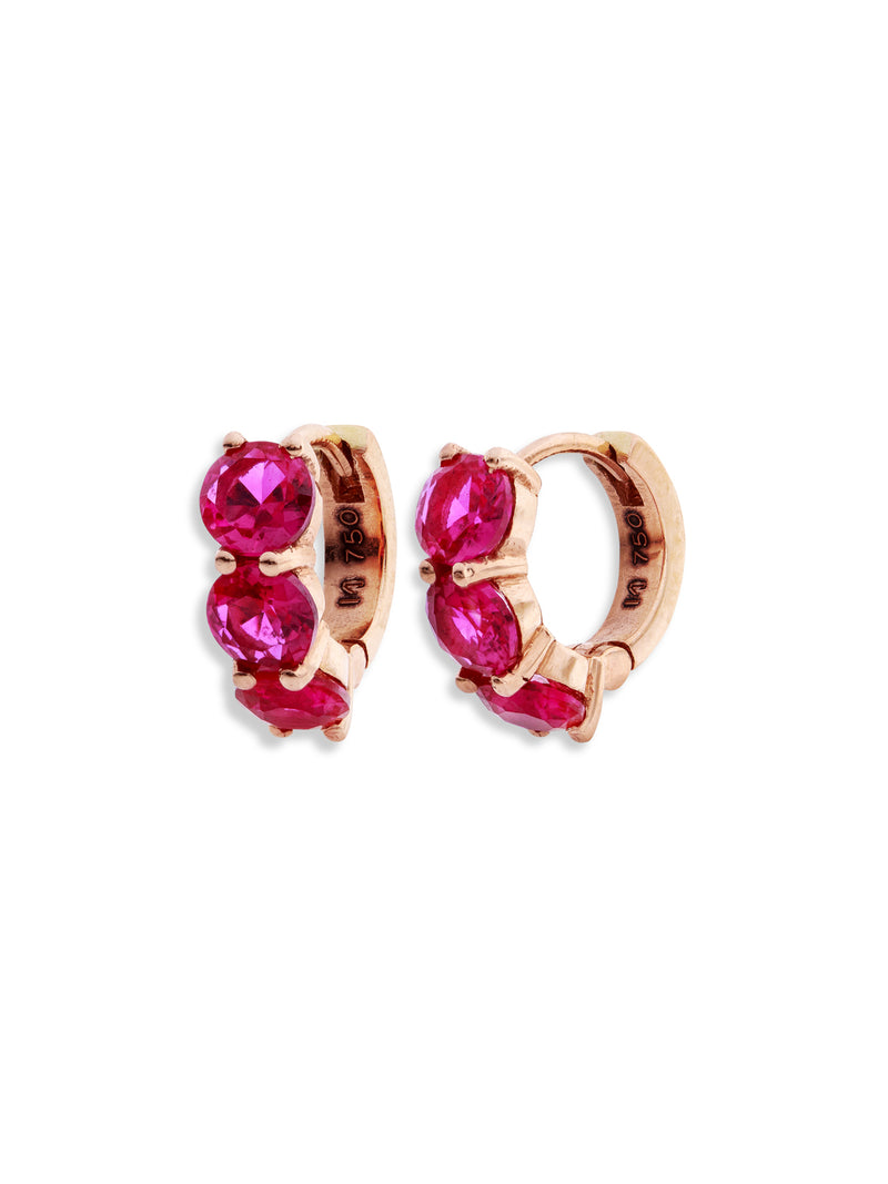 Ruby Huggie Hoop Rose Gold Earrings