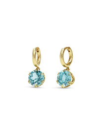 Midi Blue Topaz Crown Yellow Gold Hoop Earrings