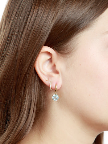 Midi Blue Topaz Crown Yellow Gold Hoop Earrings