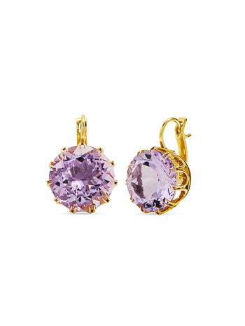 Medium Purple Amethyst Crown Yellow Gold Earrings