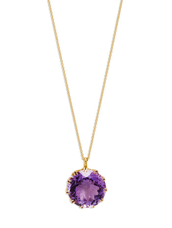 Medium Purple Amethyst Crown Yellow Gold Pendant Necklace