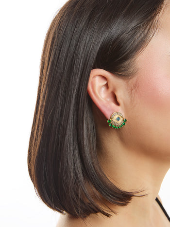 Diamond, Sapphire, & Tsavorite Yellow Gold Dawn Stud Earrings