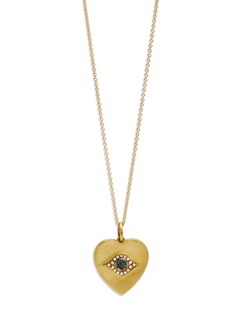 Evil Eye Heart Yellow Gold Necklace