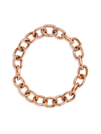 Oblong Diamond Lock Chain Link Rose Gold Bracelet