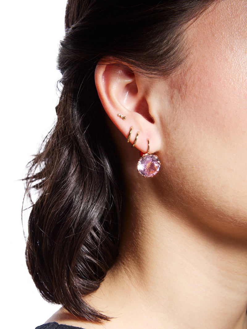 Small Pink Amethyst Crown Rose Gold Earrings