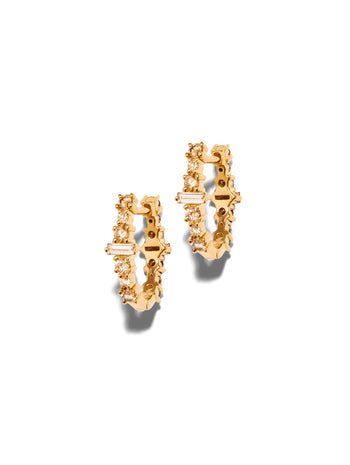 Small Diamond Rivulet Spread Oval Hoop Yellow Gold Earrings