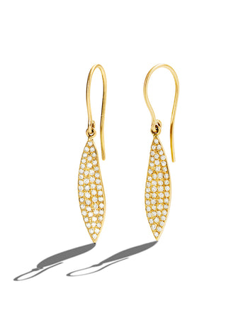 Small Pavé Falling Leaves Yellow Gold Earrings