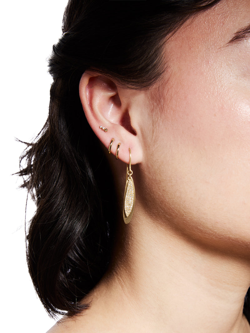 Small Pavé Falling Leaves Duo Yellow Gold Earrings